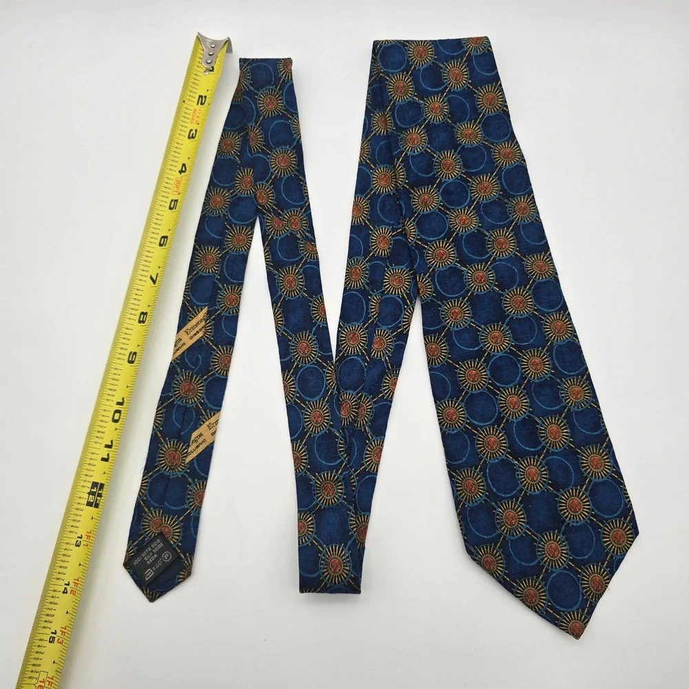Ermenegildo Zegna Silk Tie Navy Blue Copper Sunburst Geometric Italy Men
